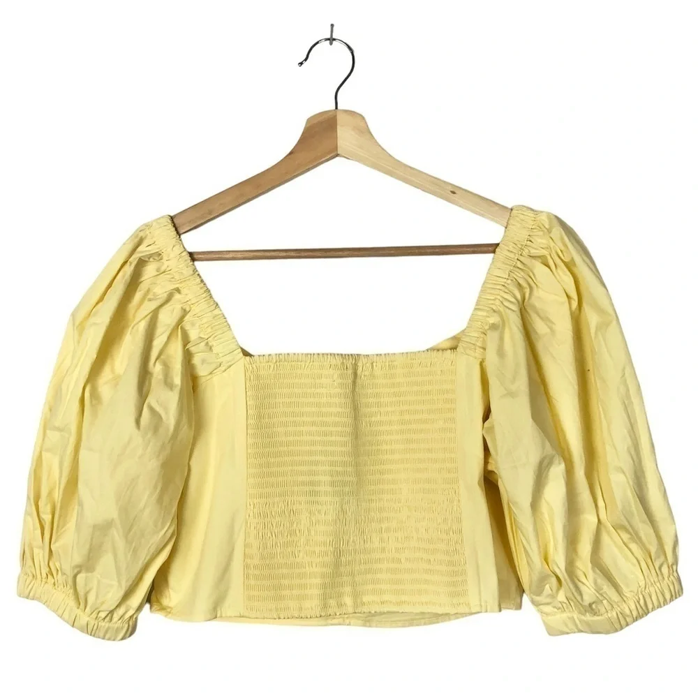 Abercrombie & Fitch‎ Yellow Poplin Cinched Puff Sleeve Top L